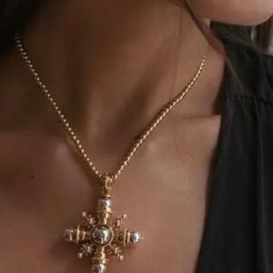 WeWoreWhat Gold and Pearl Cross Necklace
